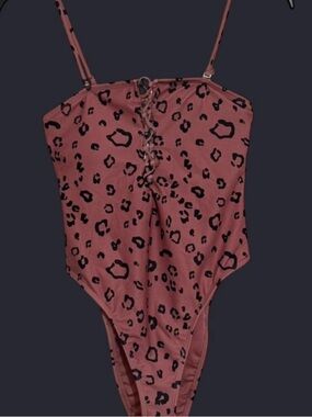 Forever 21 Black Leopard Lace-Up One-Piece Swimsuit - Rose